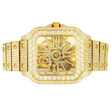 Moissanite Skeleton Dial Yellow Tone Watch