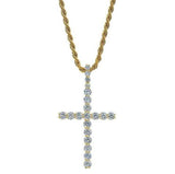 14K ICED CROSS W/ ROPE CHAIN