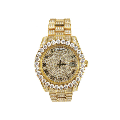 Moissanite 40mm Round Gold Tone Watch
