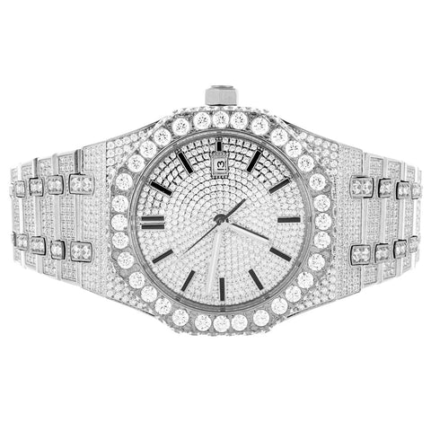 Moissanite Diamond Bezel White Gold Tone Watch