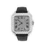 Moissanite Black Croco Half Iced Leather Band Watch Bezel 9.6ct