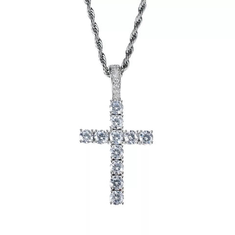 MICRO DIAMOND CROSS NECKLACE IN WHITE GOLD