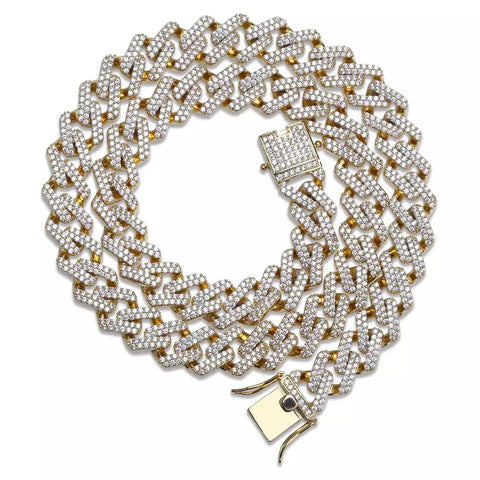 Miami Prong Set Cuban Chain in Yellow Gold